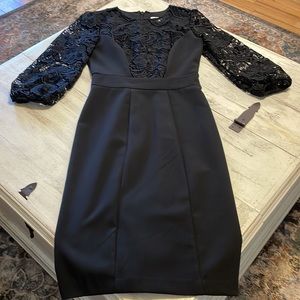 EVA MENDES NY & Company black dress with lace bodice &  long sleeves. Size 0.